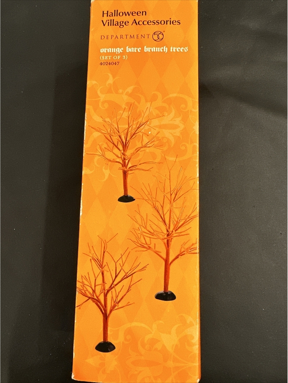 Dept 56 Halloween Village Orange Bare Branch Trees 3